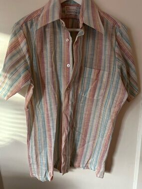 Multicolor Striped Short-Sleeve Shirt - Pastel Stripe vintage mens